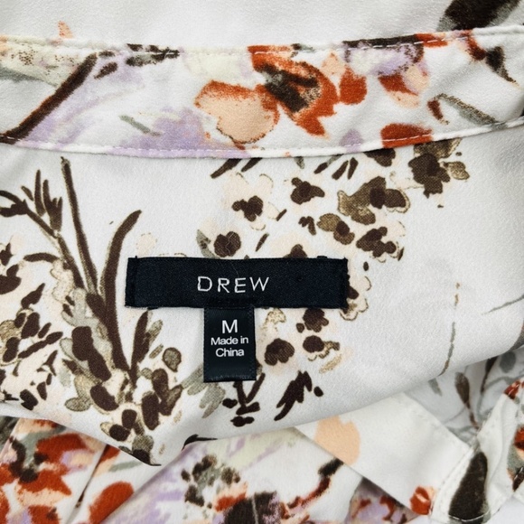 Drew Ivory Floral Print Cropped Button Front Blouse Size Medium Cottagecore - Picture 6 of 9